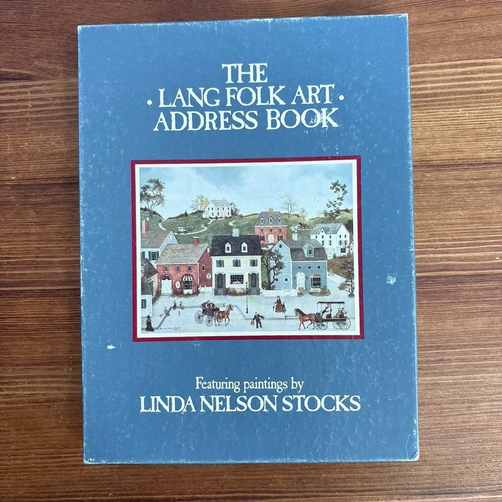 1988 LANG Folk Art‎ Address Book w/ Slipcase Signed Linda Nelson Stocks